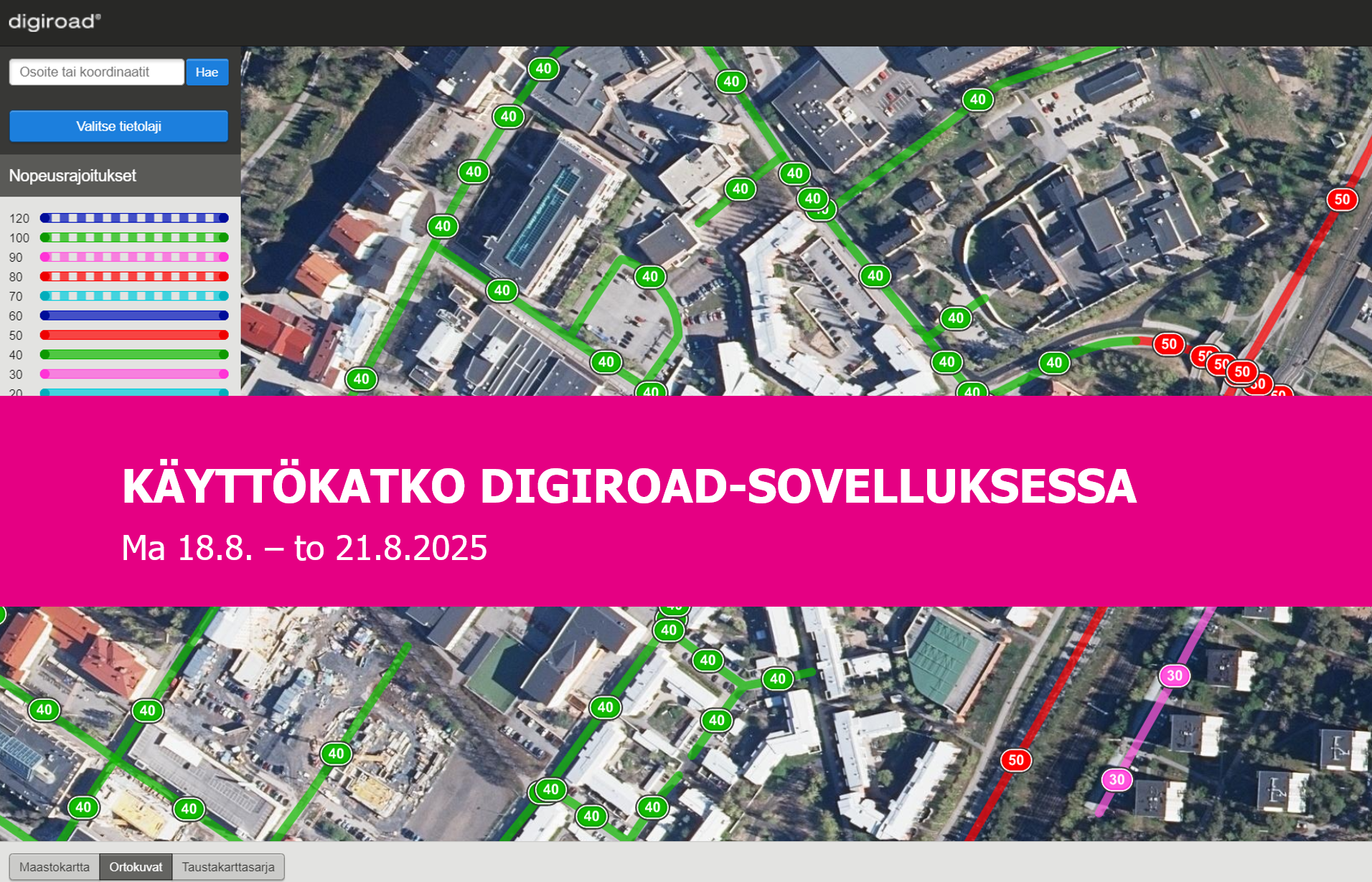 Käyttökatko Digiroad-sovelluksessa elokuussa