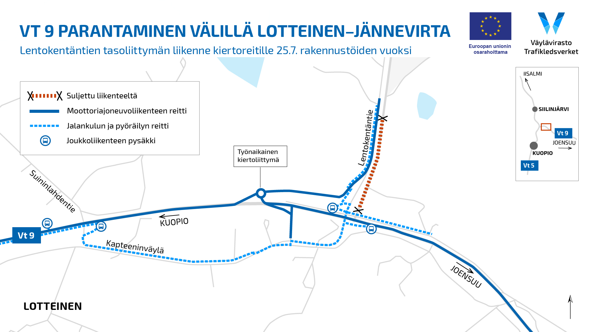 Kartta Lentokentäntien tasoliittymän kiertotiestä. 