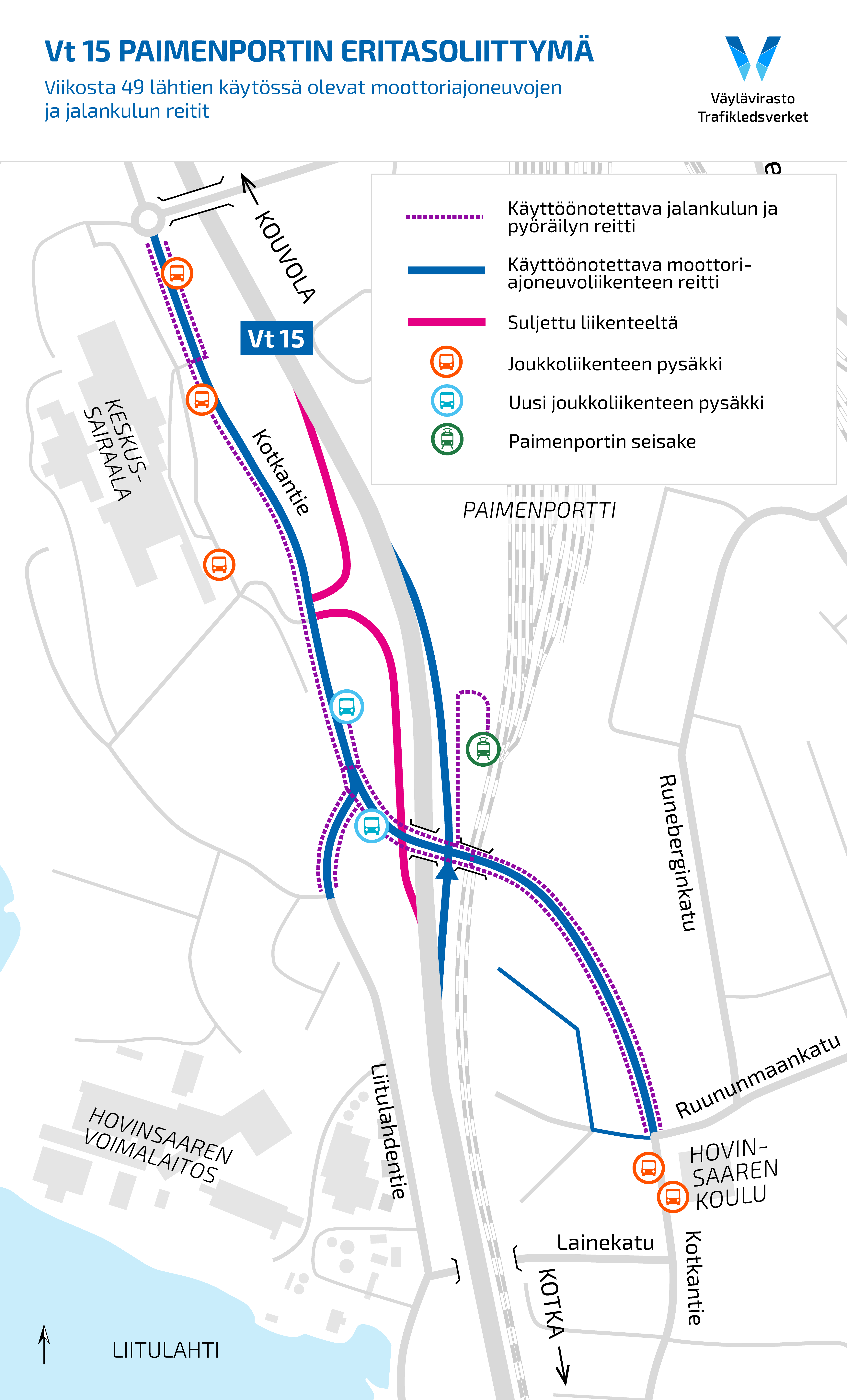 Karttakuva ja tekstiä liikennejärjestelyistä