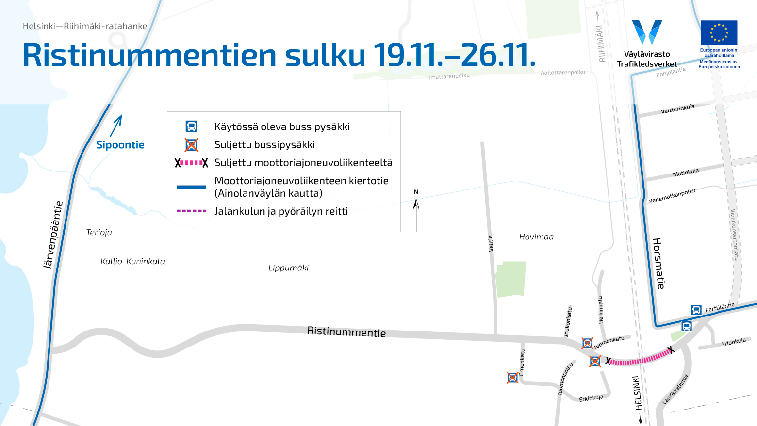 karttakuva Ristinummentie sulusta 19.11-26.11.