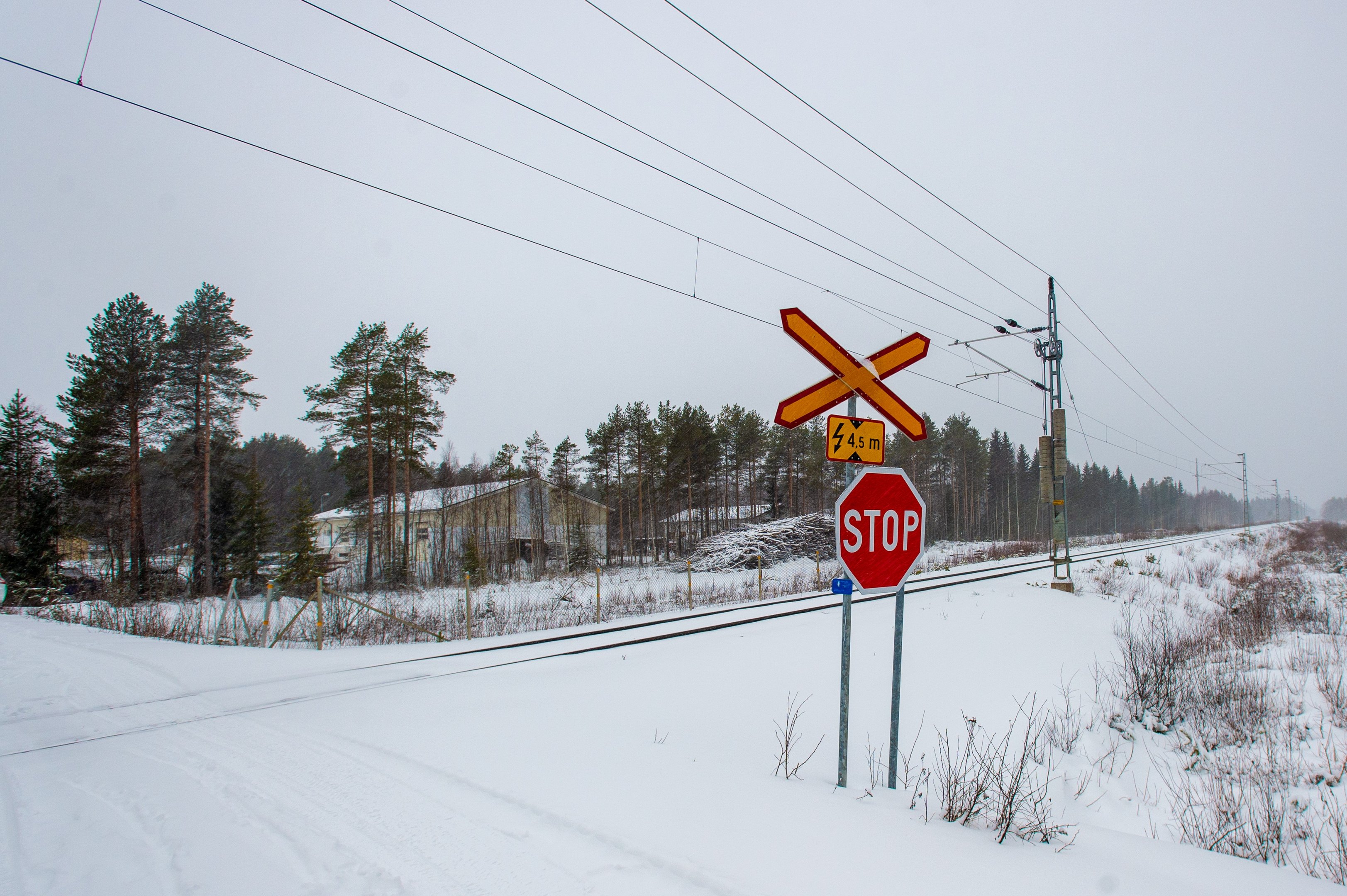 Tasoristeys talvimaisemassa.