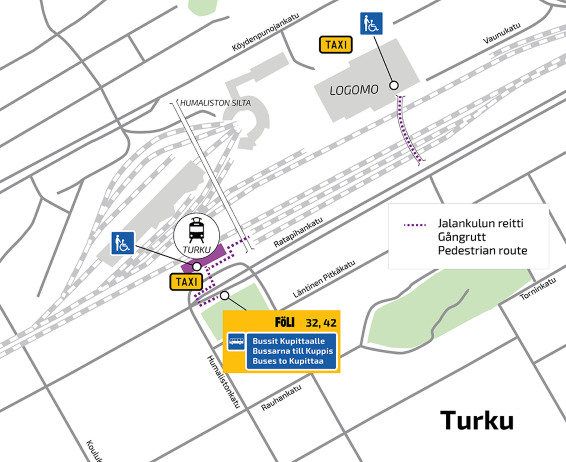 Kartta Turun aseman alueelta.