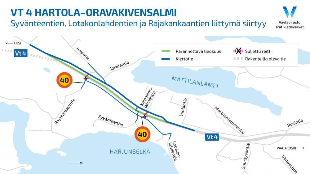 Karttakuvassa Syvänteentien liittymän uusi kohta.