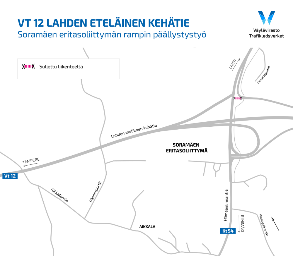 Soramäen rampilla päällystystöitä 28.-29.9.2022 klo 18-06.