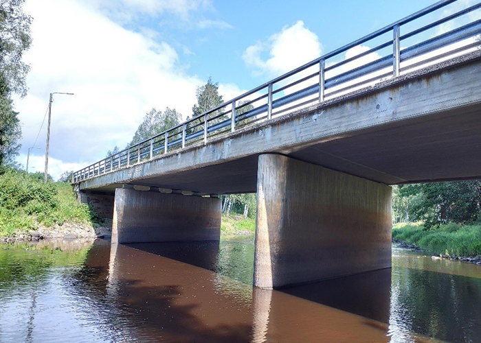 Peruskorjattava Päivölän silta rannalta katsottuna keskikesällä.