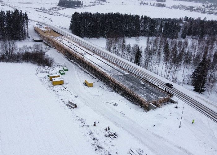 Pakurlan sillan työmaa 10.1.2023. Valokuva Juuso Kallioinen / Sweco Finland Oy.
