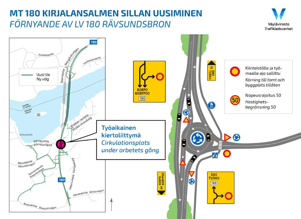 Placering av rondellen på Skärgårdsvägen mellan Åbo–Korpo