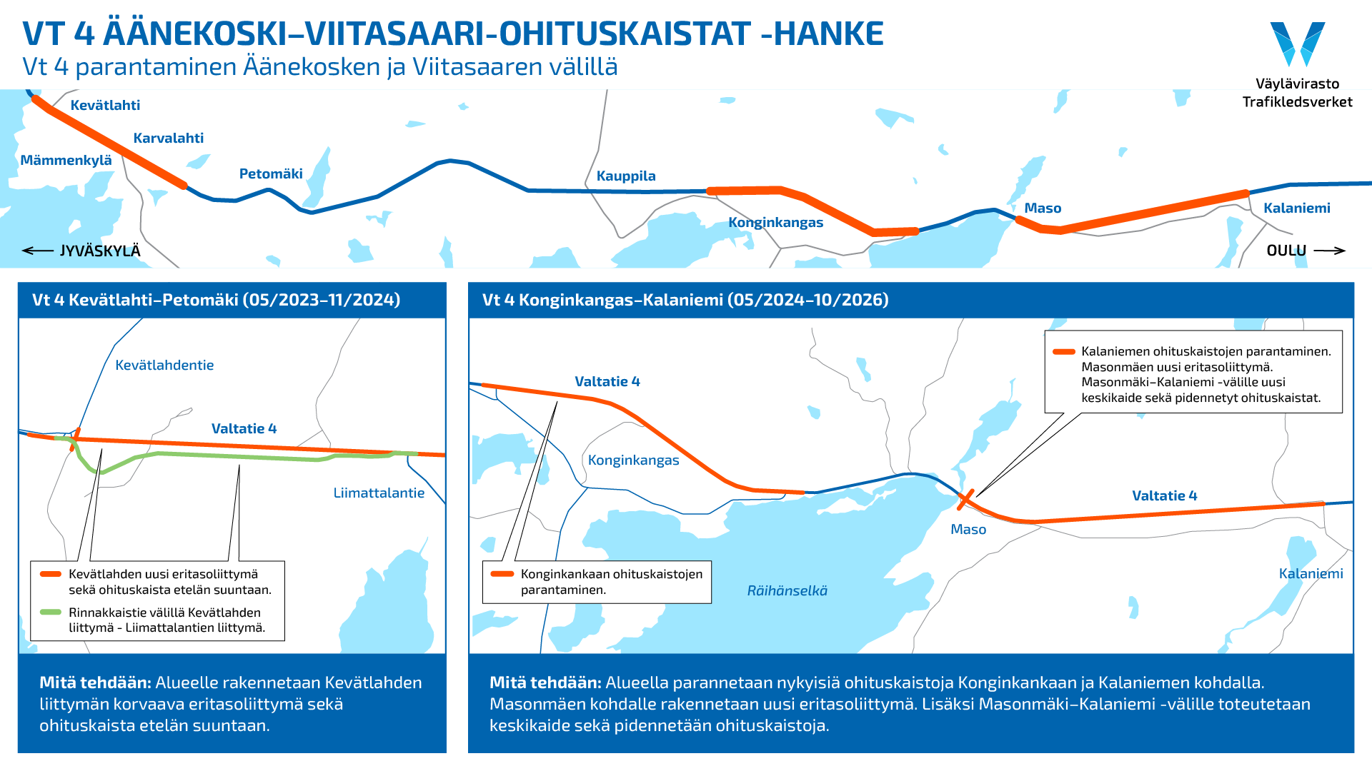 Karttakuva Vt 4 Äänekoski-Viitasaari-hankkeen tietöistä