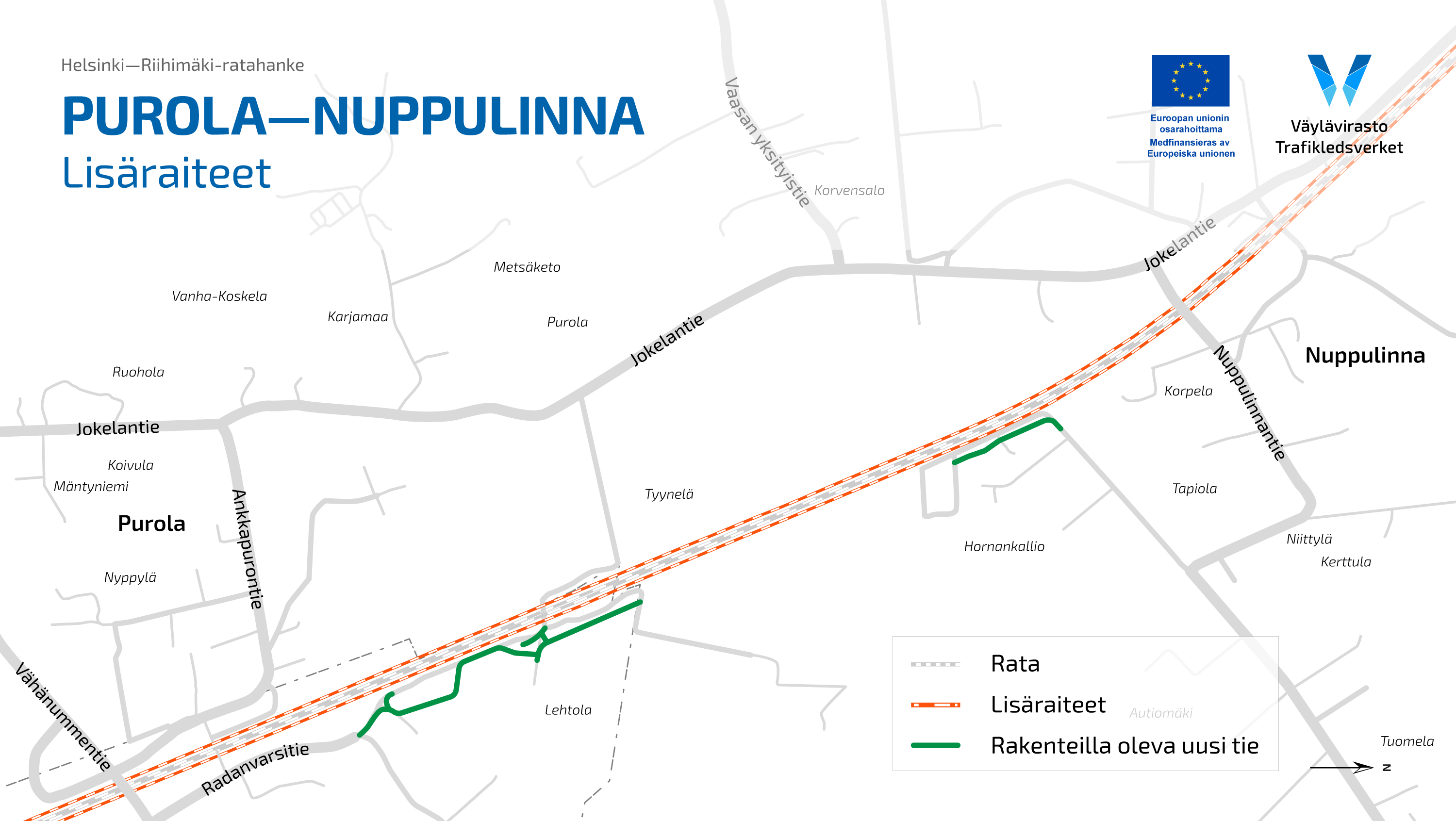 Purolan ja Nuppulinnan välille rakennetaan lisäraiteet