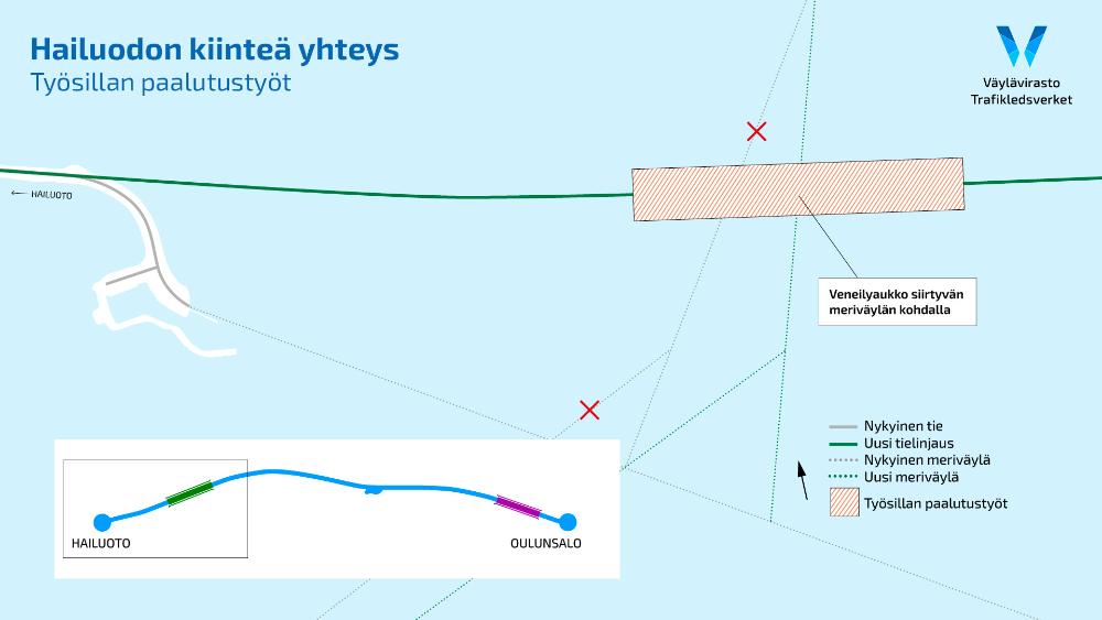 Työsiltaan jätetään veneilyaukko siirtyvän meriväylän kohdalle.