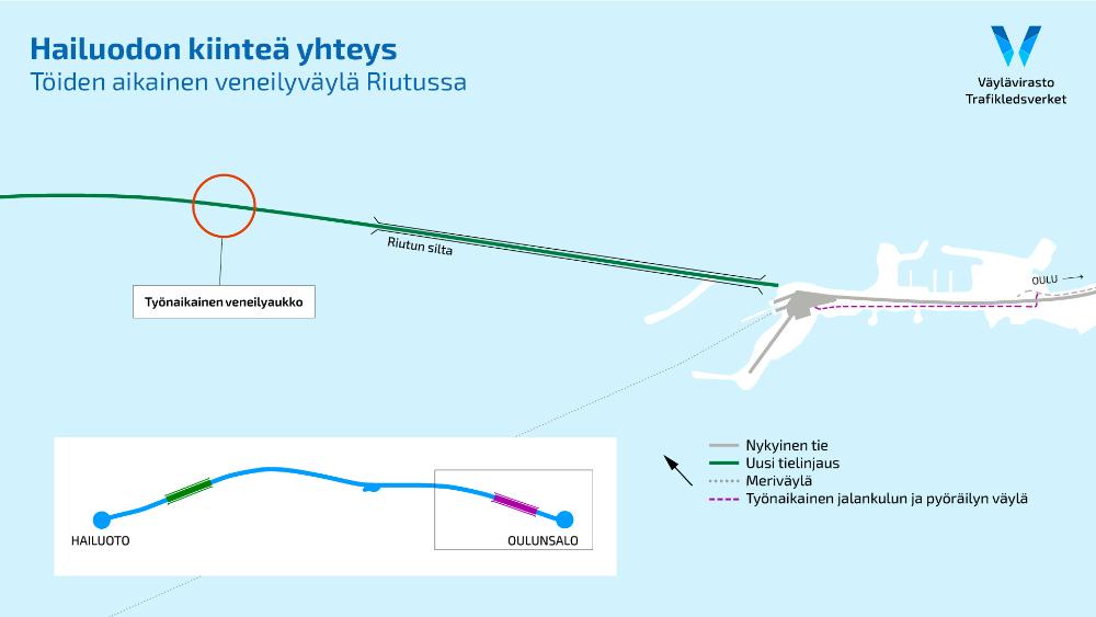 Penkereeseen tulee veneilyaukko noin 1,5 kilometrin päähän Riutunkarin rannasta.