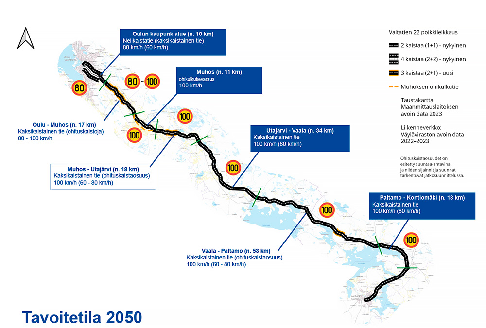 Valtatien 22 tavoitetila vuonna 2050.