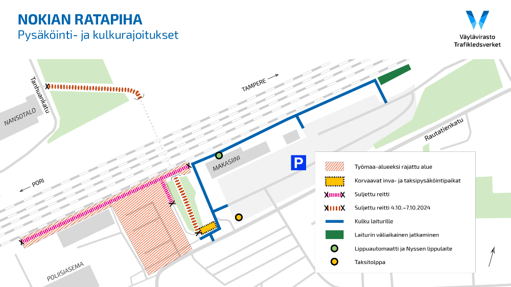 Nokian ratapihahankkeen pysäköinti- ja kulkurajoitukset.