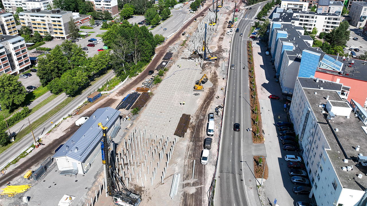 Espoo Rail Line project's work between Tuomarila and Espoon keskus on July 2, 2025.