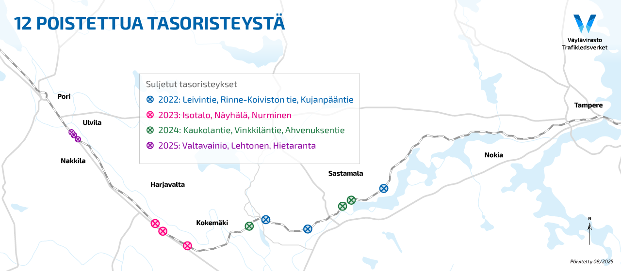 Karttakuva poistetuista kahdestatoista tasoristeyksestä.