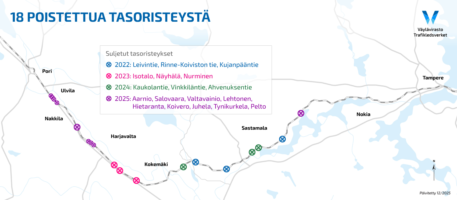 Karttakuva poistetuista kahdestatoista tasoristeyksestä.