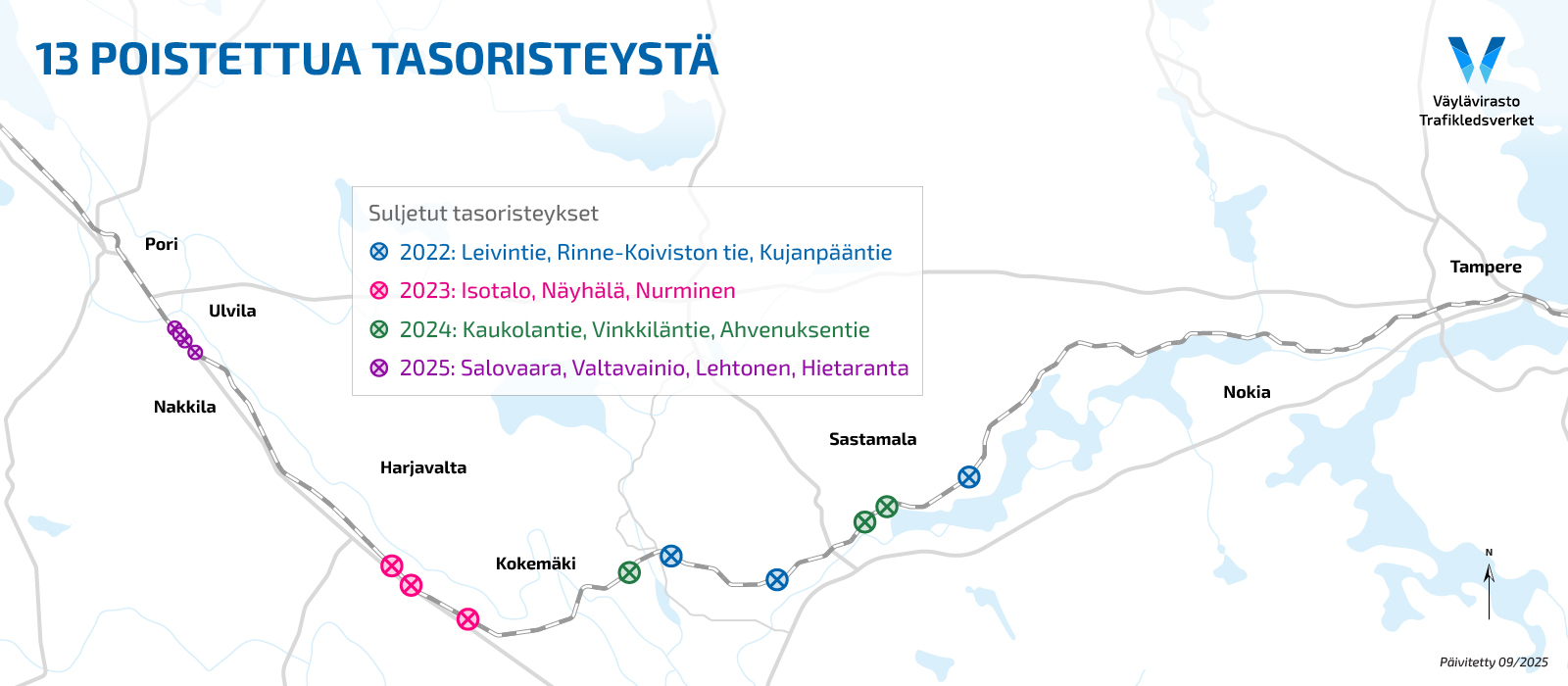 Karttakuva poistetuista kahdestatoista tasoristeyksestä.