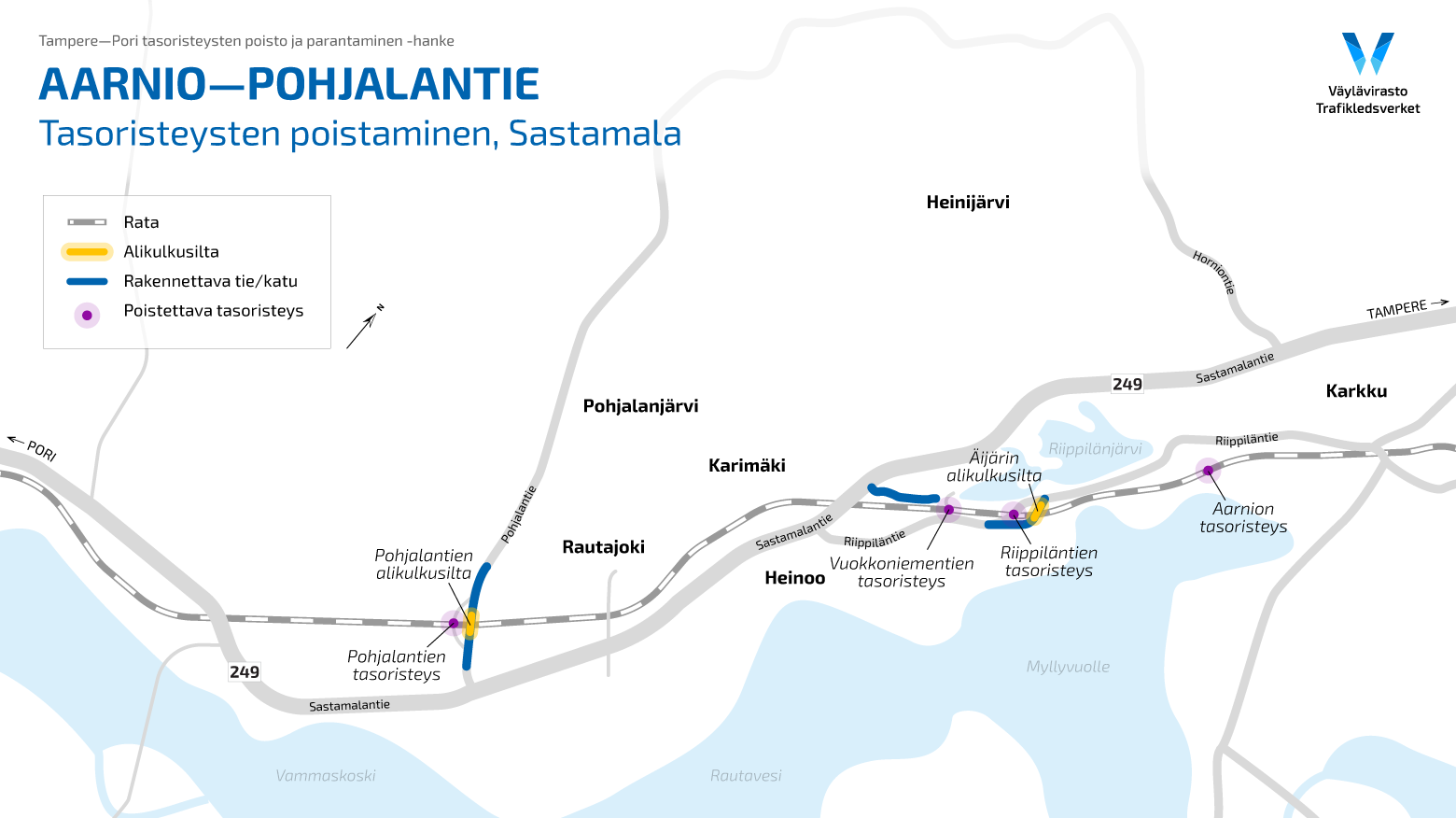 Karttakuva Aarnio-Pohjalantien ratasuunnitelman mukaisista töistä