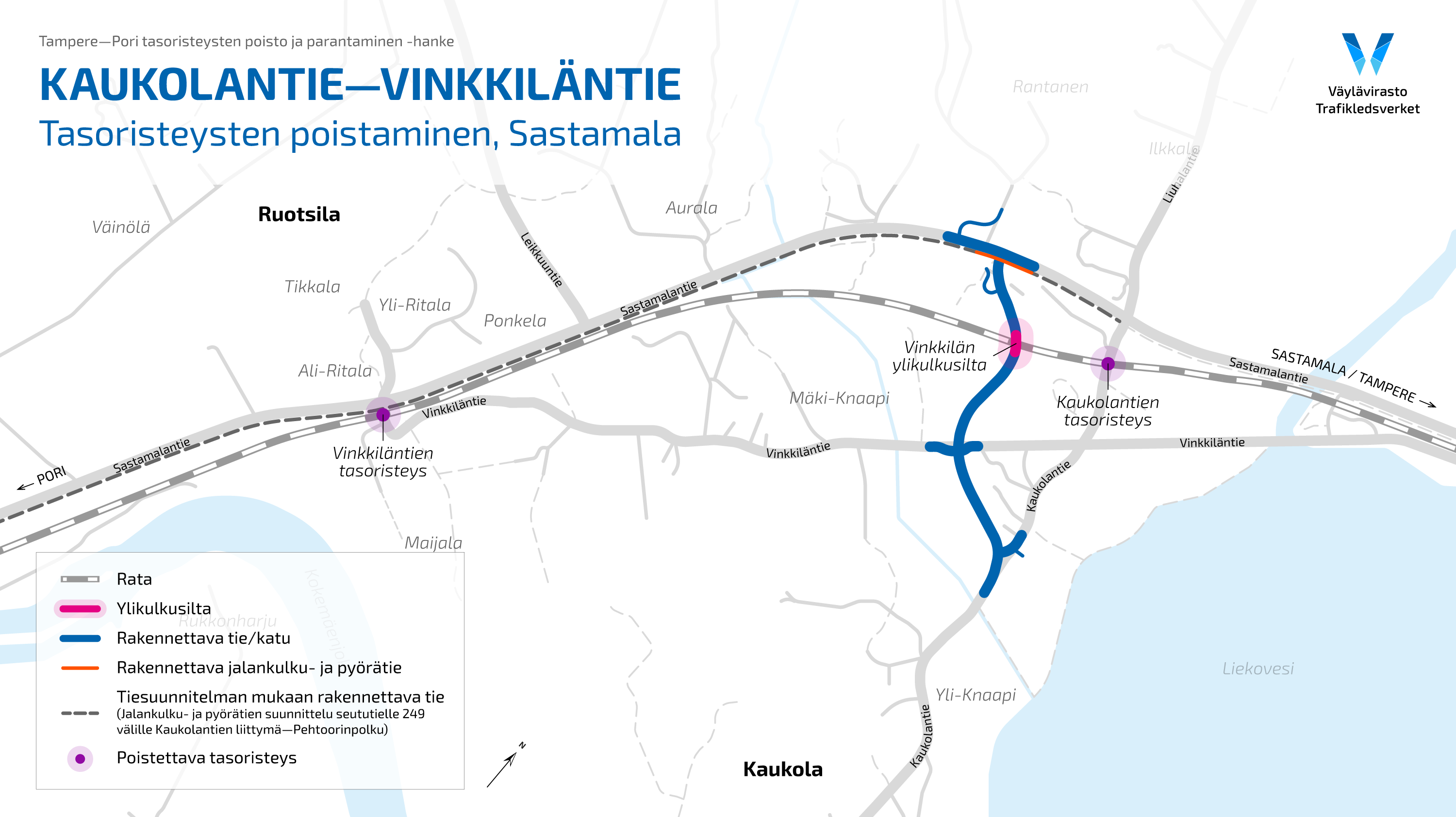 Karttakuva Kaukolantien Vinkkiläntien suunnitelmista