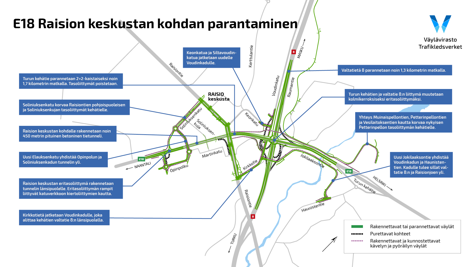 Raision keskustaan suunnitellut muutokset liikenteeseen.