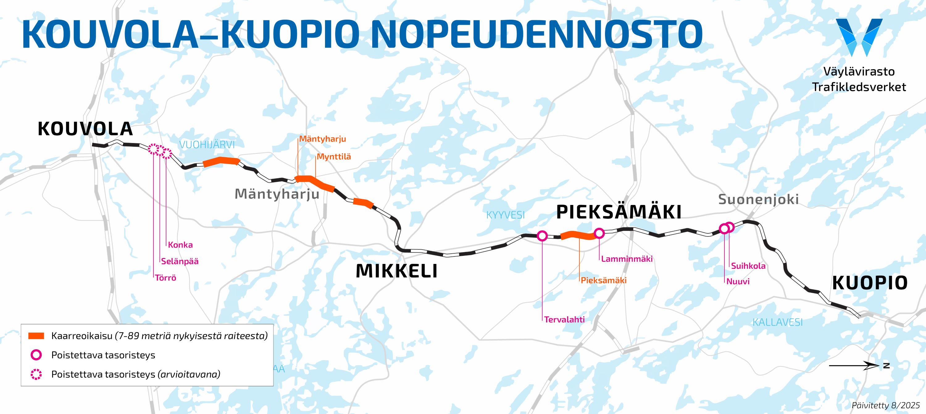Yleiskartta ratasuunnittelualueesta Kouvola-Kuopio