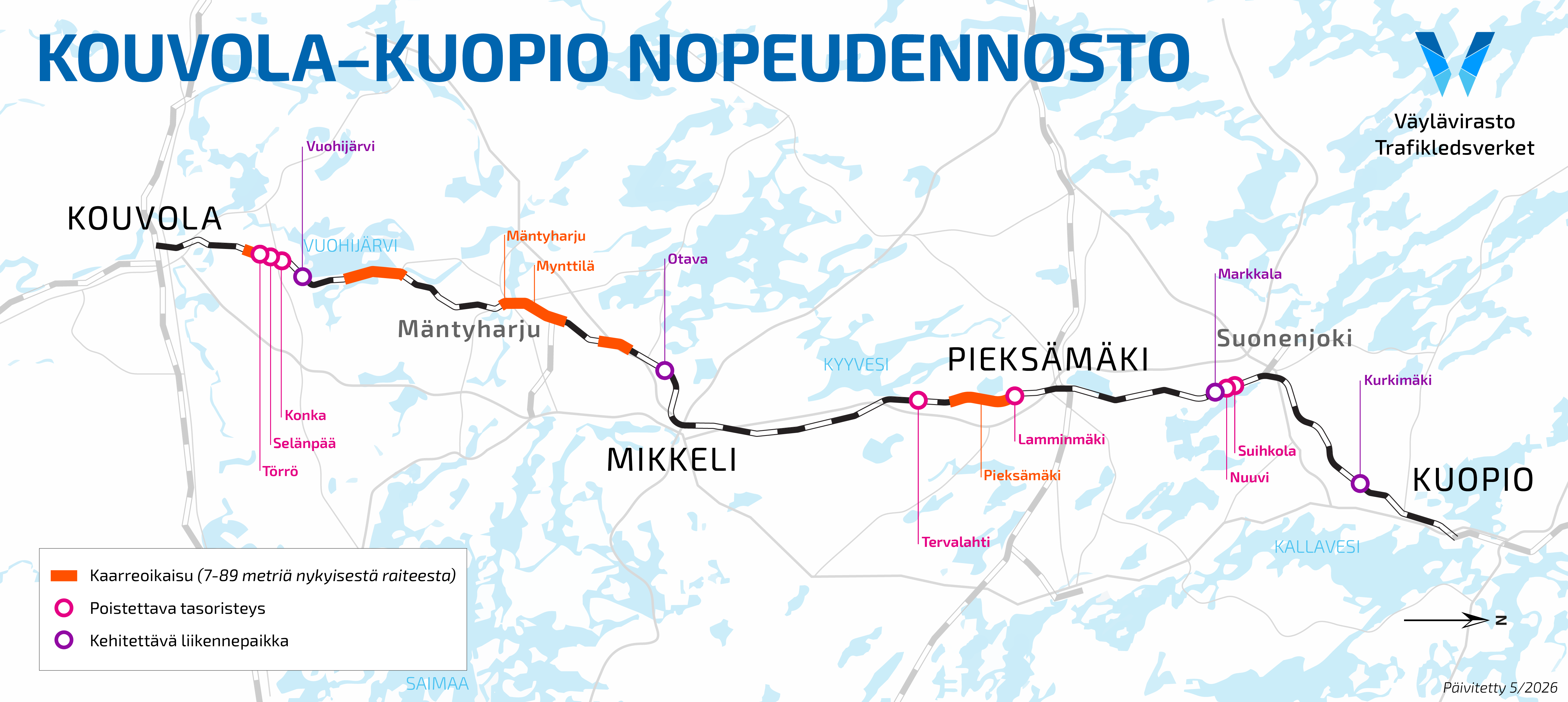 Yleiskartta ratasuunnittelualueesta Kouvola-Kuopio