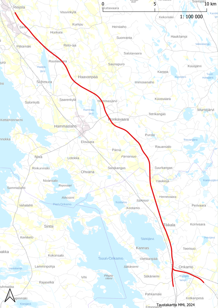 Kartta suunnitteluosuudesta Onkamo Reijola