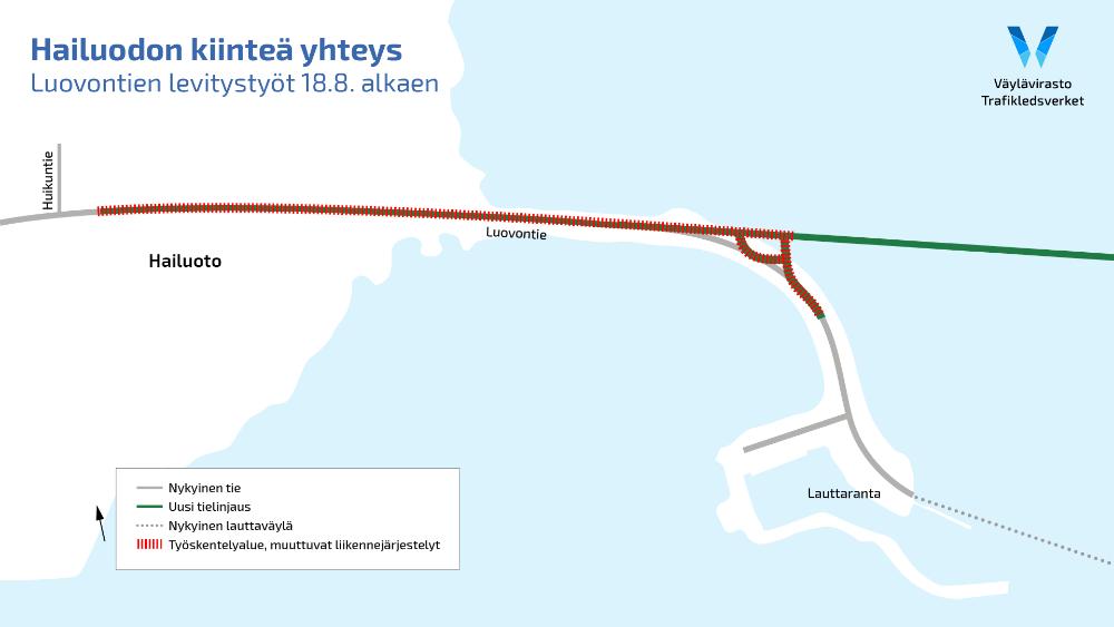 Hailuodossa Luovontiellä lauttarannan läheisyydessä tehdään tietöitä 18. elokuuta alkaen.