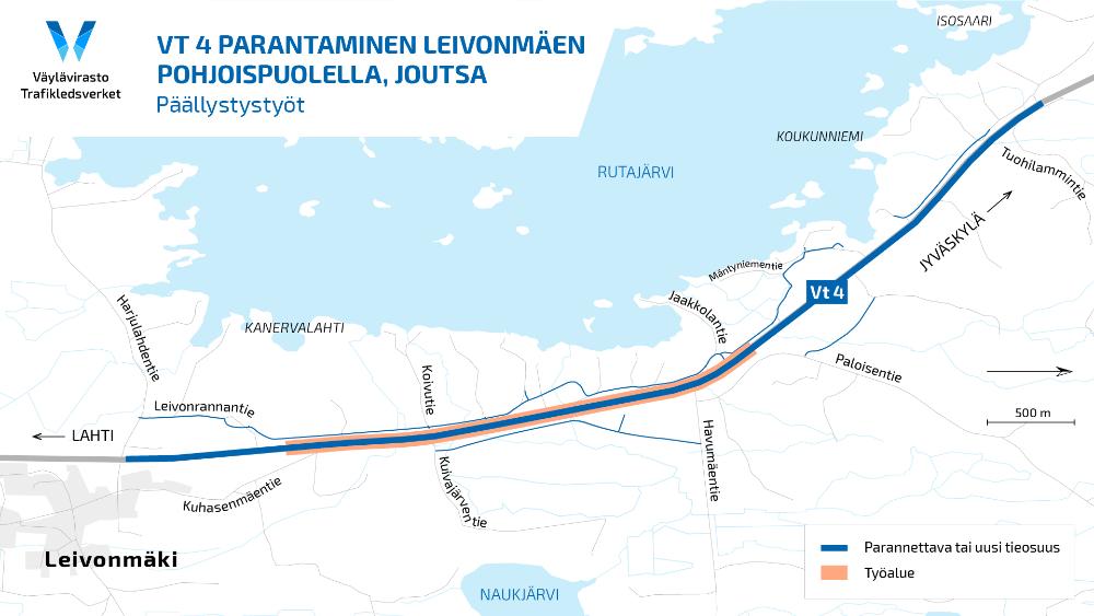 Karttakuva päällystyskohteista.