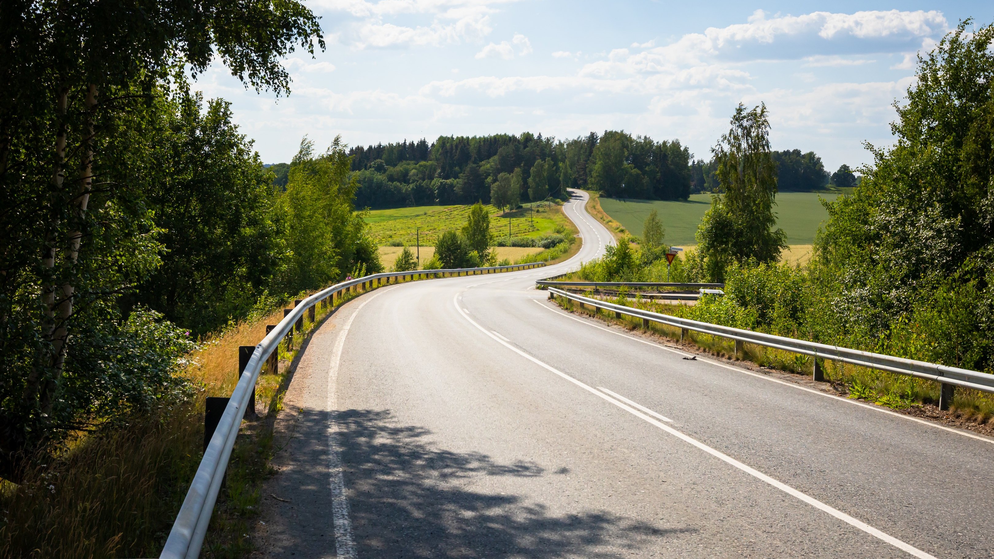 Mutkitteleva tie kesällä.