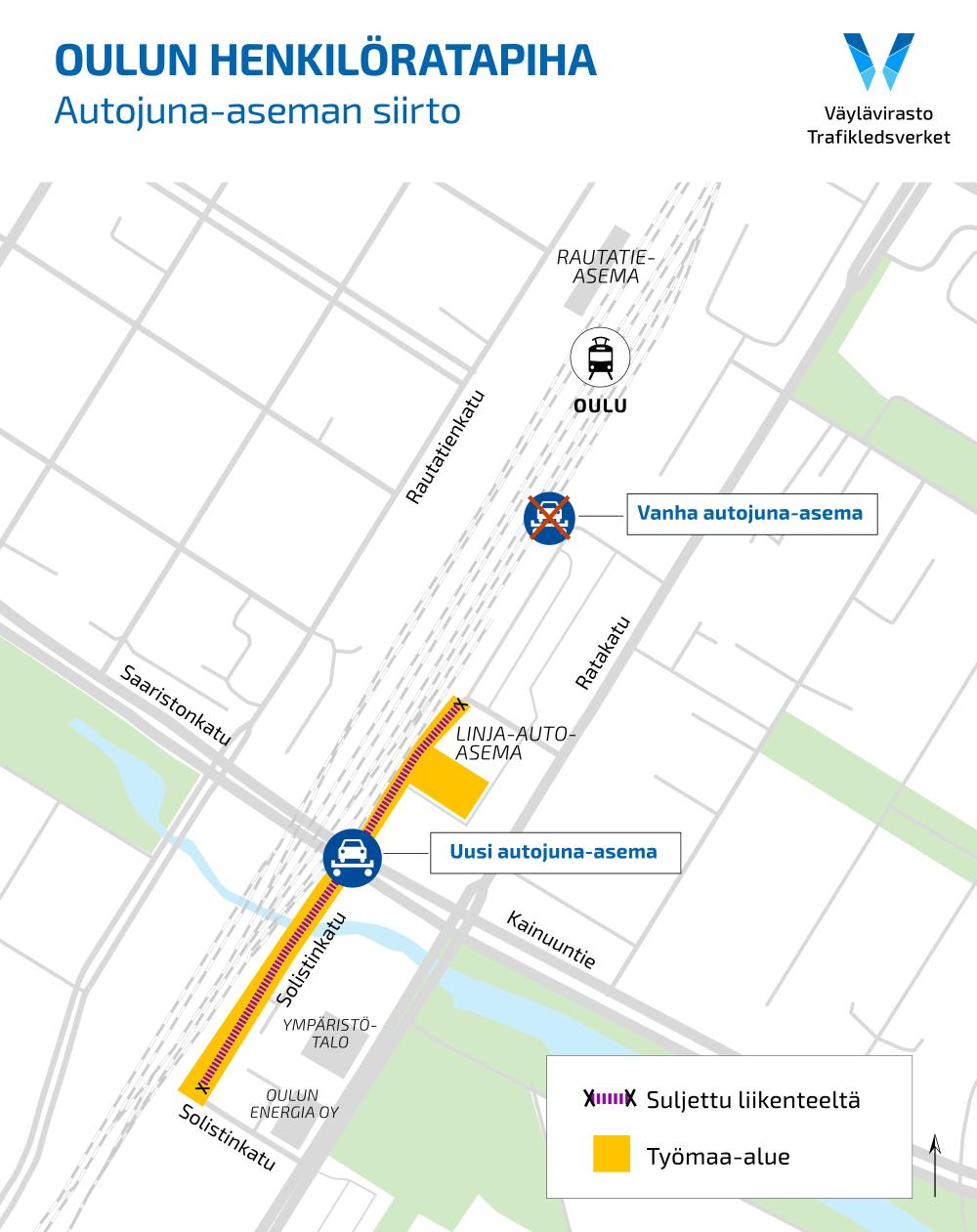 Kartta Oulun autojuna-aseman siirrosta
