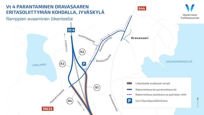 Karttakuva Oravasaaren eritasoliittymästä.