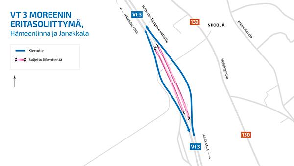 Kartta liikenteen poikkeusjärjestelyistä