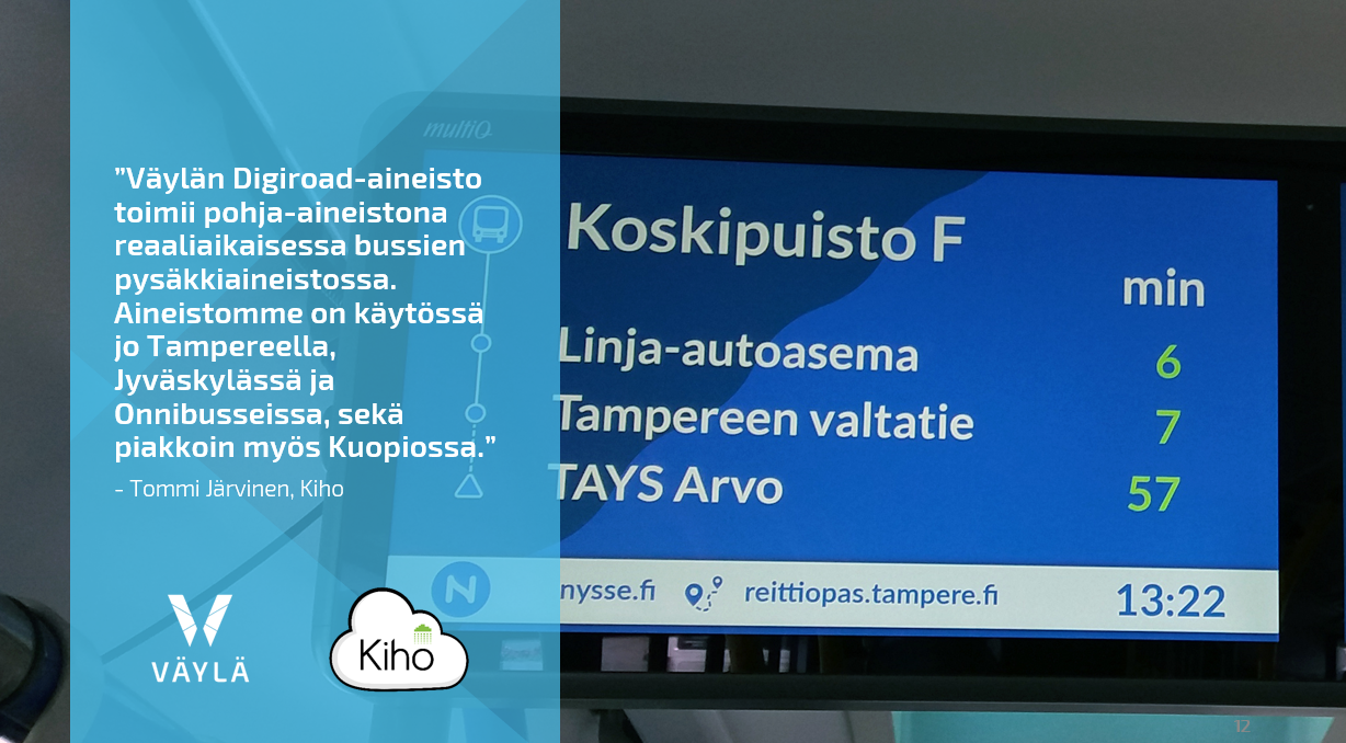 Kuva tamperelaisesta bussikyltistä ja sitaatti Kiho-palvelusta