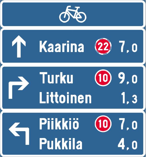 Kuvassa esimerkki uudesta pyöräilyn suunnistustaulusta.