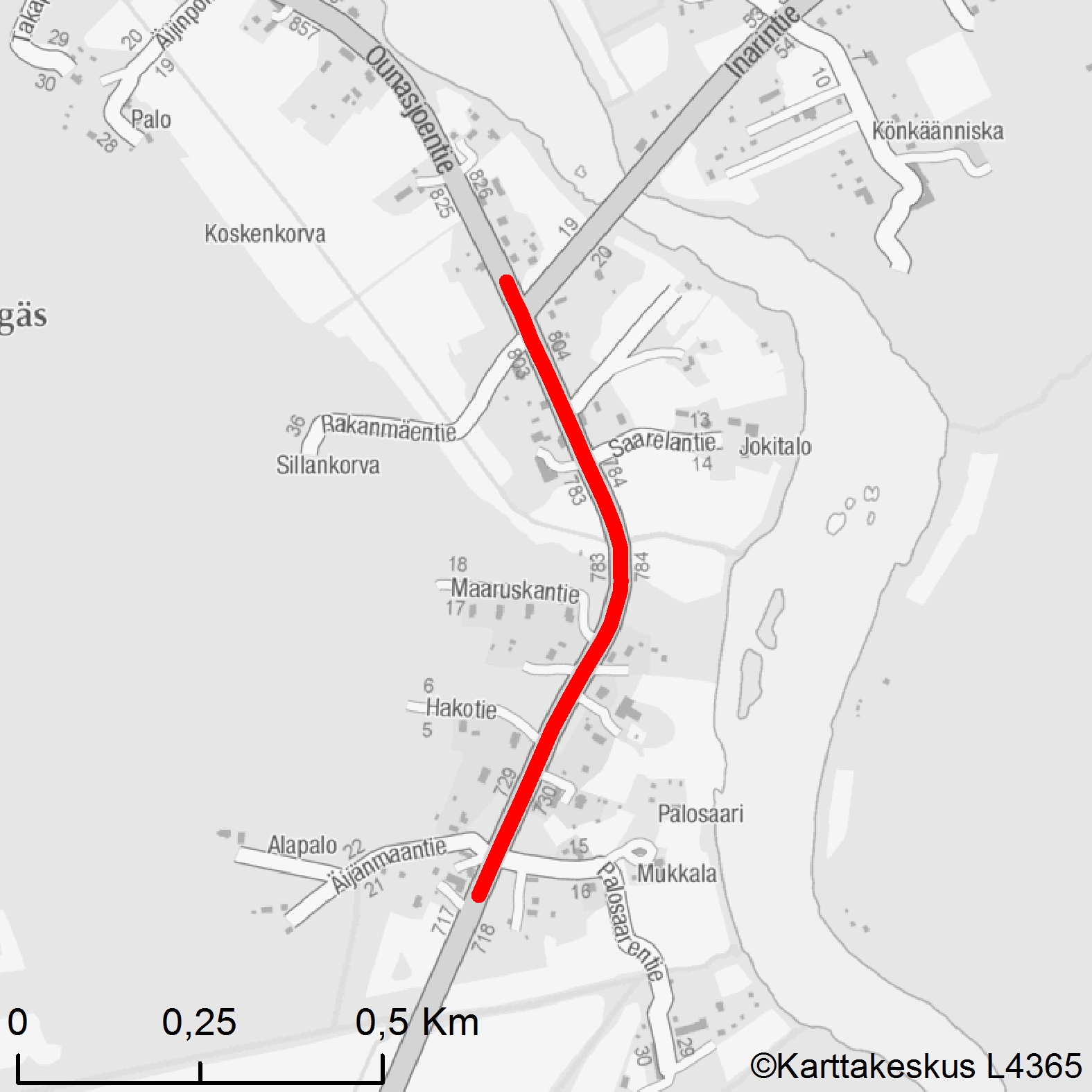 Karttakuva suunnitteluosuudelta.