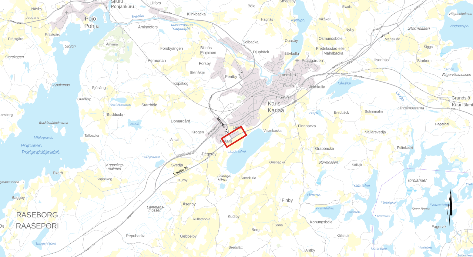 Karttakuva, jossa on esitetty suunnittelukohteen sijainti.