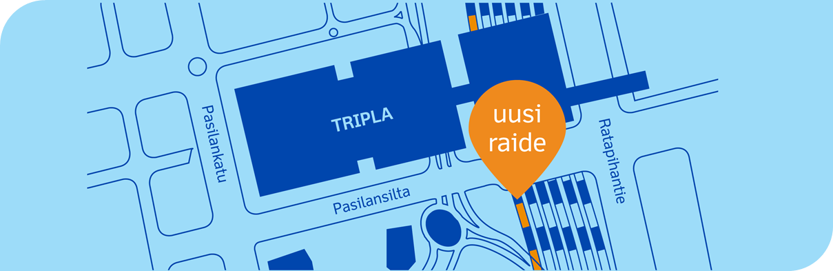 Läntisen lisäraiteen sijainti Pasilan asemalla.