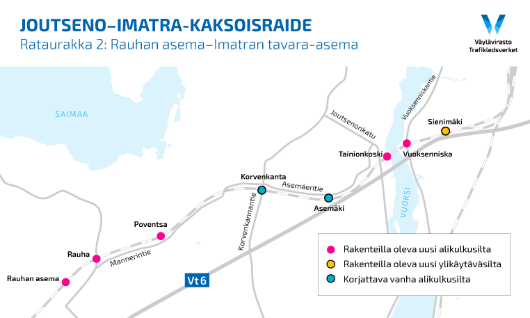 Kartta: rataurakka 2: Rauhan asema-Imatran tavara-asema.