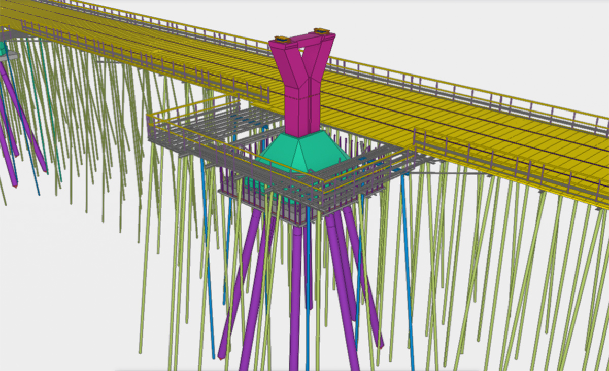 3D-mallikuva Huikun sillan rakenteista.