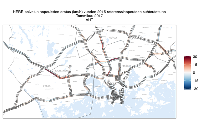 Ajonopeus verrattuna vuoden 2015 tilanteeseen