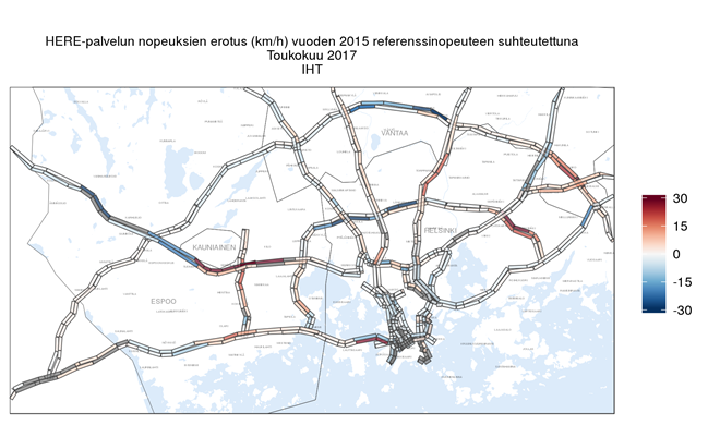 Ajonopeus verrattuna vuoden 2015 tilanteeseen.