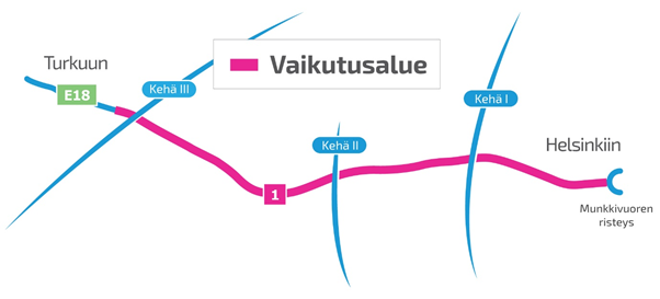 Hankealue  rajautuu maantieteellisesti lännessä Kehä III:n eritasoliittymän länsipuolelle ja idässä Huopalahdentien liikennevaloliittymään.