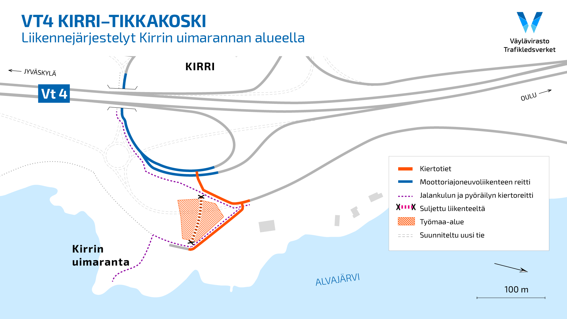 irrin uimaranta, työnaikainen tie, jalankulun ja pyöräilyn reitit tien vieressä