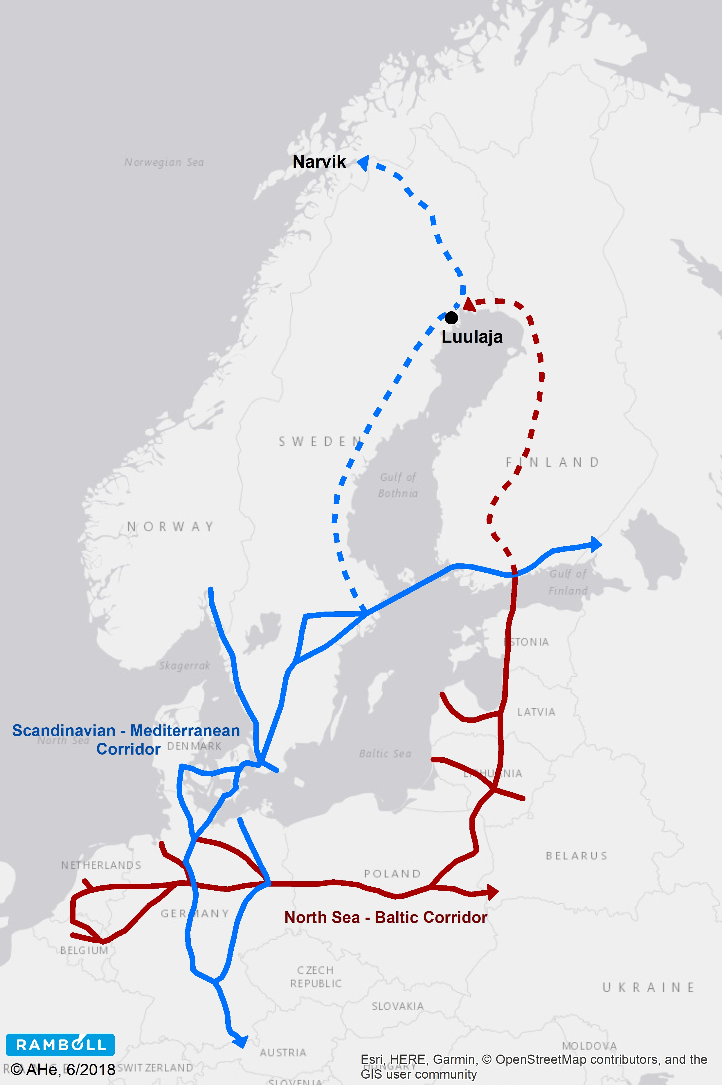 Karttakuva ydinkäytävän laajennusehdotuksesta.