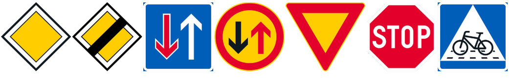 Picture of all priority and give-way signs.