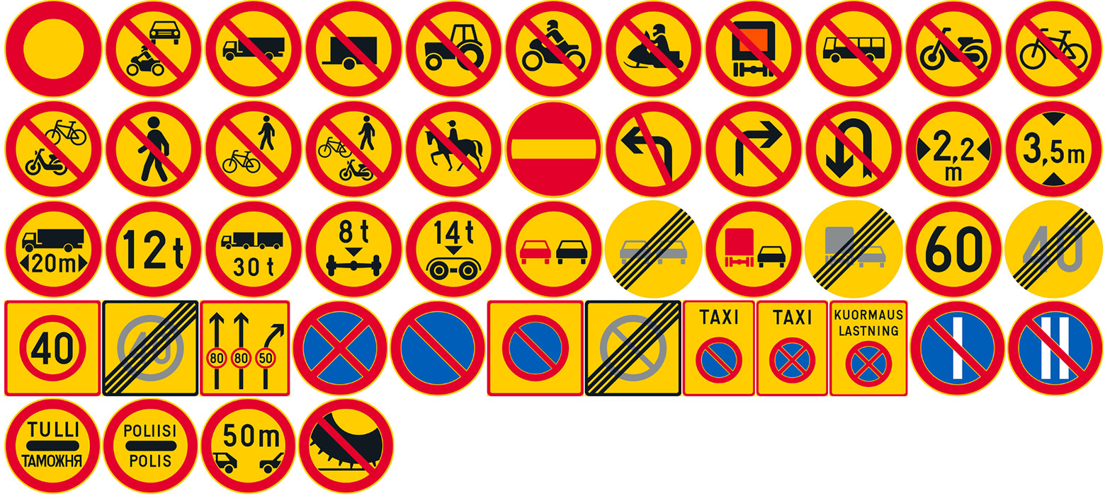 Picture of all of the prohibition and restriction signs.