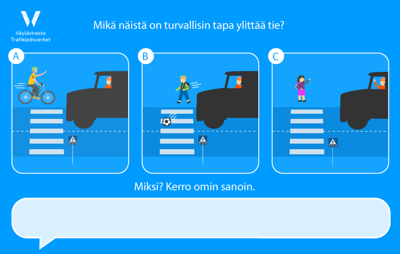 Mikä on oikea tapa ylittää tie? Pyöräille, potkien palloa vai pysähtyen suojatien eteen.