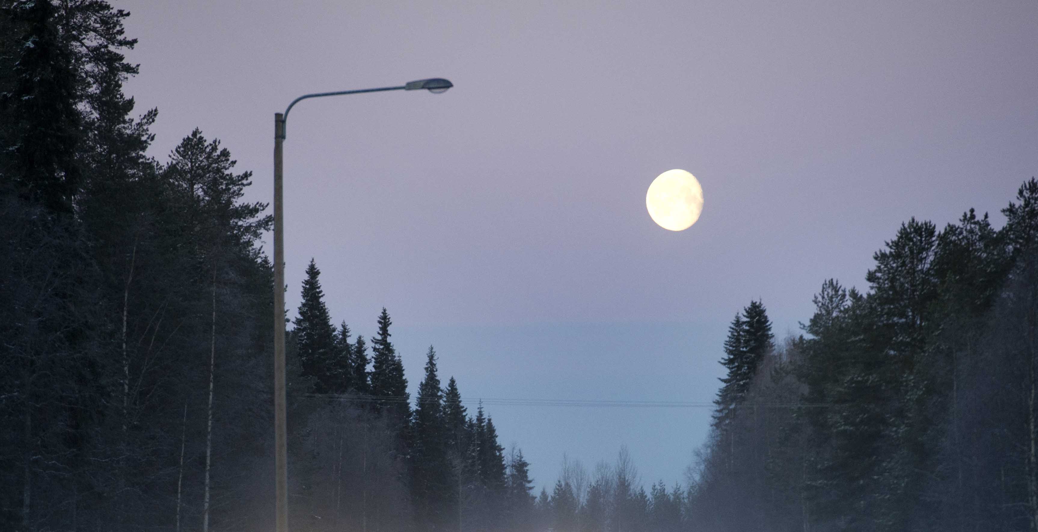 Kuva katulampusta kuunvalossa. Kuva: Jussi Helttunen