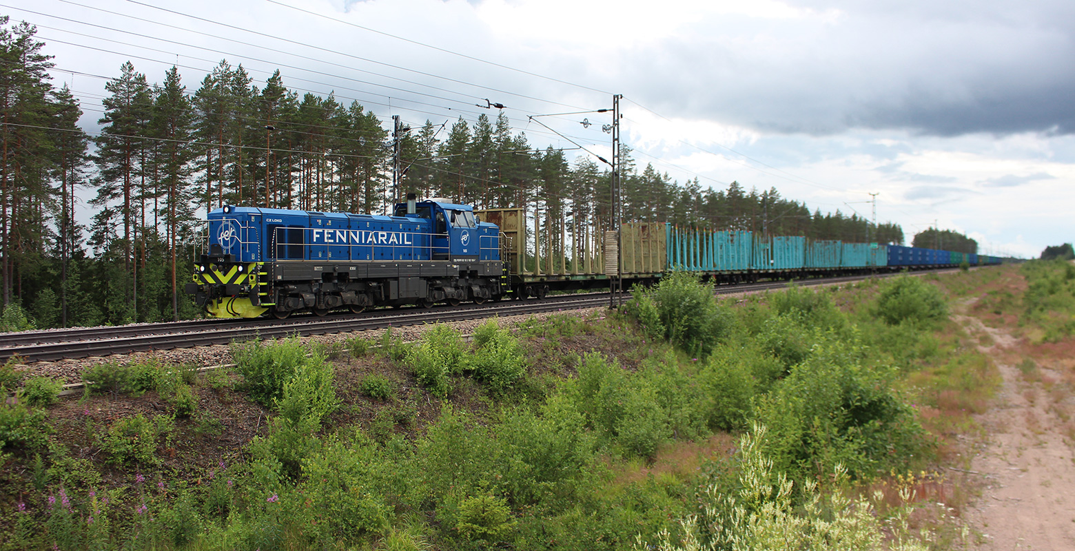 Fenniarailin tavarajuna Kaitjärven ja Taavetin välillä 2019.